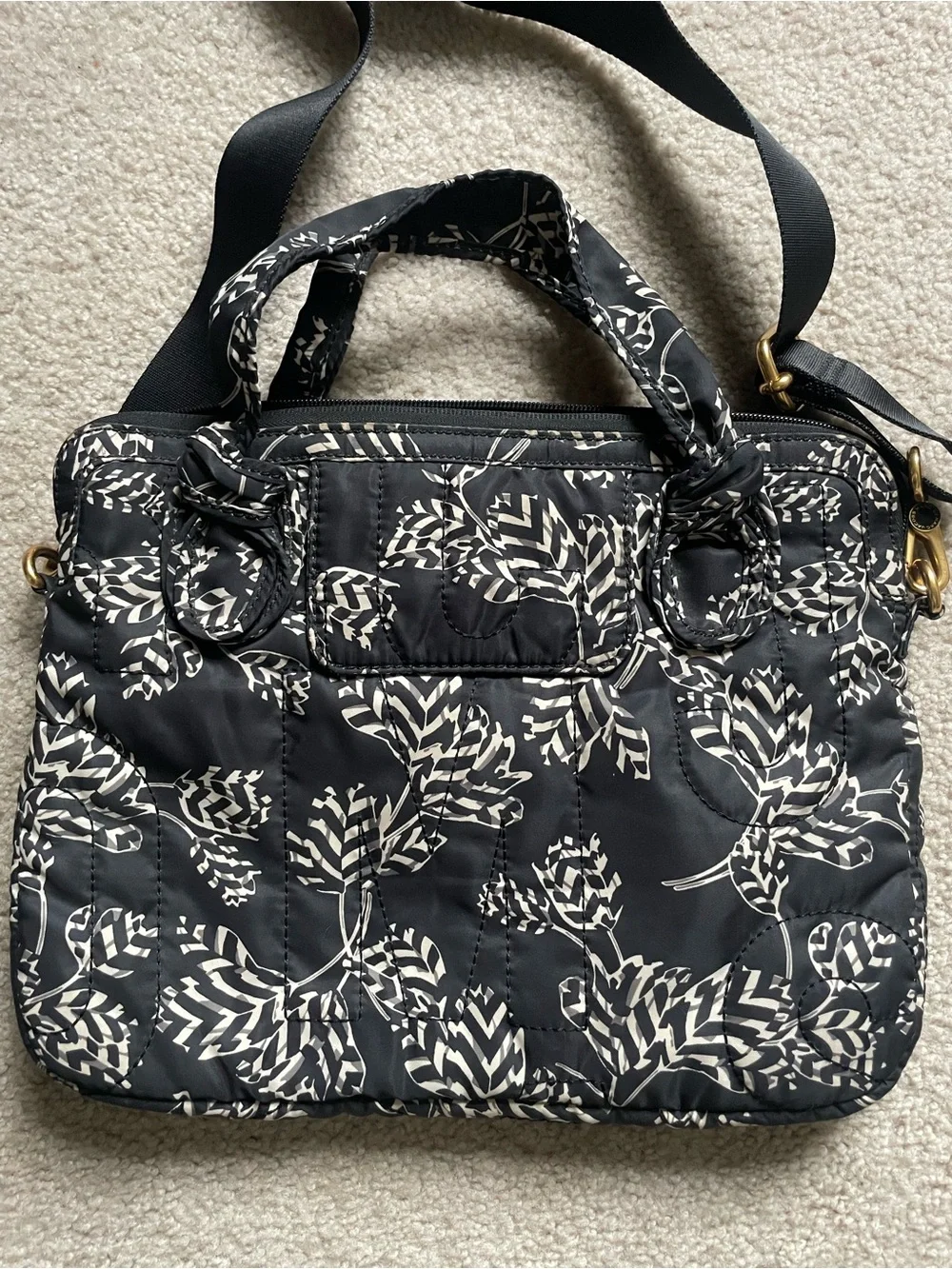 Marc by Marc Jacobs Black and White Floral Quilted Laptop Bag